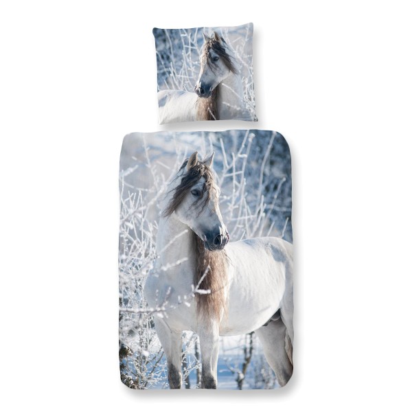 Traumschloss Flanell Kinder Bettwäsche - Schimmel - weißes Pferd im Winter