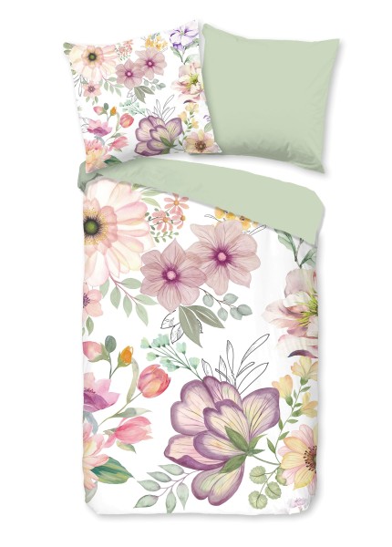 Traumschloss Renforcé Bettwäsche - frische, helle Blumen auf weißem Hintergrund