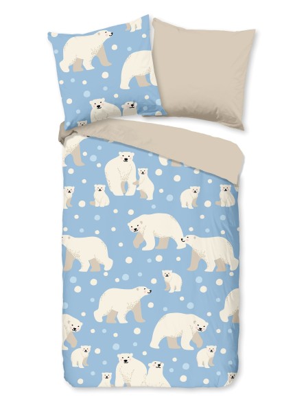 Traumschloss Flanell Kinder Bettwäsche - Polar Bear - Eisbären, klein & groß, Winter, Schnee