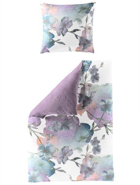 Traumschloss Mako-Satin Digitaldruck Bettwäsche - 5255_70- Blumen in Aquarell-Optik, flieder