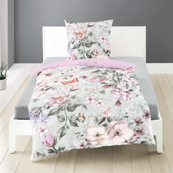 Traumschloss Mako-Satin Digitaldruck Bettwäsche Garnitur - Blumen und Rosen in Pastellfarben 5205_60