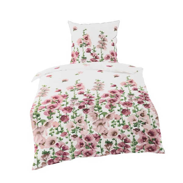 Traumschloss Satin Bettwäsche - 3682_70 - frischen Blumen in rosa auf weißem Hintergrund