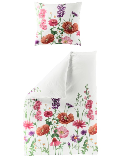 Traumschloss Satin Bettwäsche - 3994_60 - Blumenwiese auf weißem Hintergrund