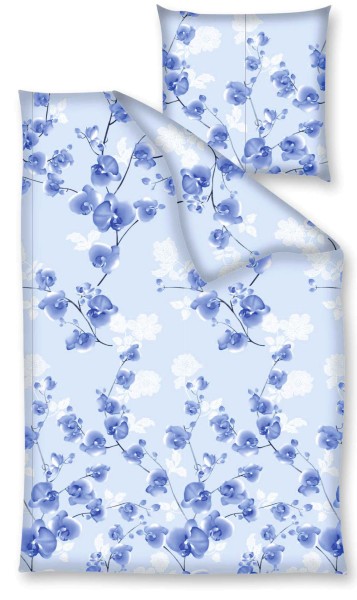 Traumschloss Renforcé Bettwäsche - Blütenzweige blau weiß