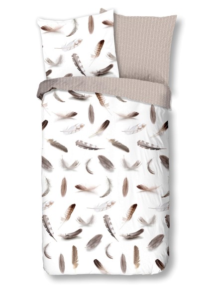 Traumschloss Comfort Flanell Bettwäsche - Feathers - Federn auf weißem Hintergrund