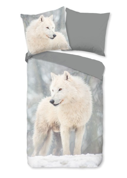 Traumschloss Comfort Flanell Bettwäsche - Julian - weißer Wolf im Schnee