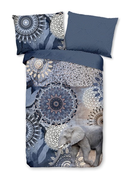 Traumschloss Comfort Flanell Bettwäsche - Meya - Mandalas mit Elefant. blau